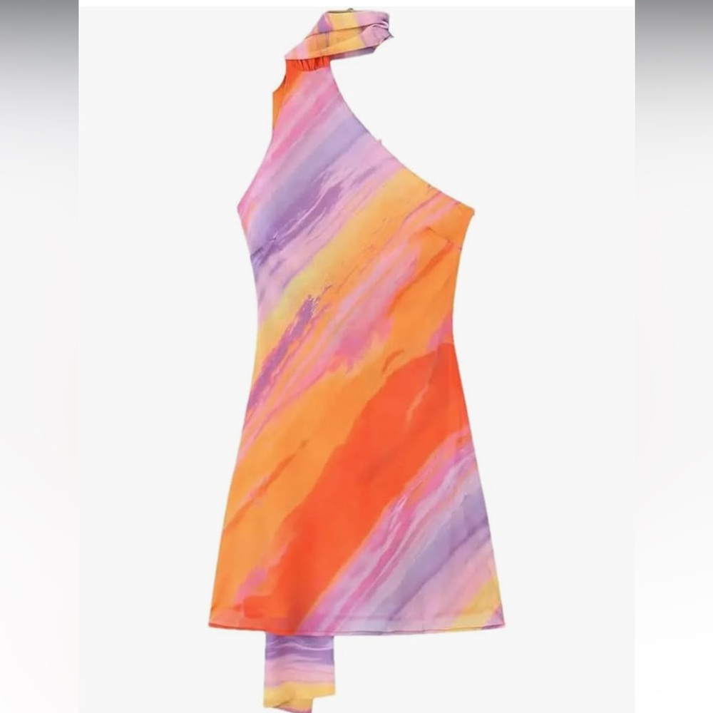 Amazon One-Shoulder Mini Dress in Orange, Purple, Pink